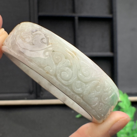 VÒNG TAY ni57 CHẠM NHƯ Ý BẢN TO  ngọc phỉ thúy tự nhiên (Jadeite A) -NT599