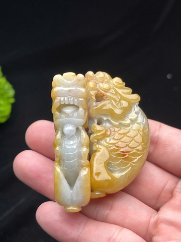 NT1282 Cá chép hoá Rồng hoàng tông  ngọc phỉ thuý tự nhiên(Jadeite A)