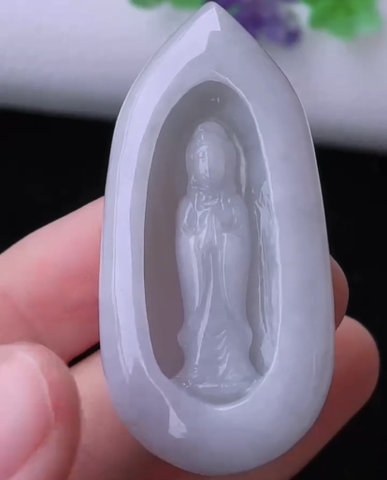 Mặt dây quan âm Ngọc Phỉ Thuý tự nhiên Jadeite loại A - NT795- trắng