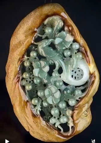NT1420  HỶ TƯỚC KHAI HOA, PHÚ QUÝ CÁT TƯỜNG ngọc phỉ thuý tự nhiên ( JADEITE A)