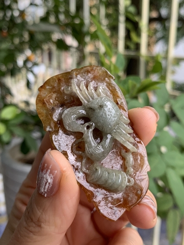 Mặt cua tài lộc huyết tách màu Ngọc phỉ thuý tự nhiên Jadeite loại A -NT1072