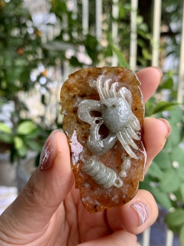 Mặt cua tài lộc huyết tách màu Ngọc phỉ thuý tự nhiên Jadeite loại A -NT1072