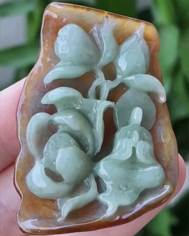 Hoa sen ngộ đạo huyết Ngọc Phỉ Thuý tự nhiên Jadeite loại A -NT848