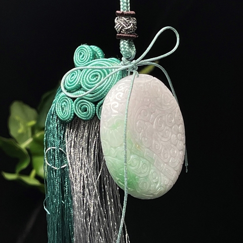 Mặt dây ngọc bội chạm lộng Ngọc phỉ thúy tự nhiên (Jadeite A) -NT636