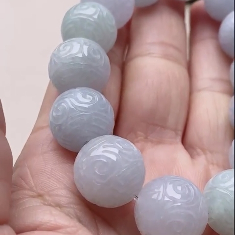 Vòng hạt ni14,8 tím phớt chạm tinh xảo Ngọc phỉ thuý tự nhiên Jadeite loại A -NT1052