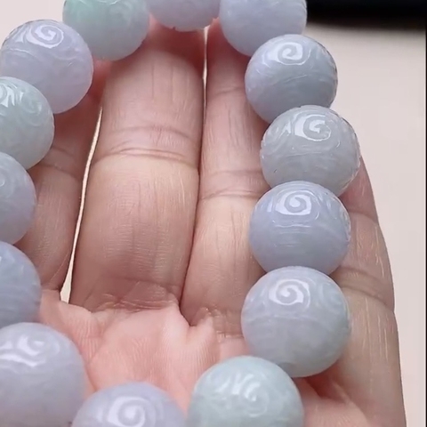 Vòng hạt ni14,8 tím phớt chạm tinh xảo Ngọc phỉ thuý tự nhiên Jadeite loại A -NT1052