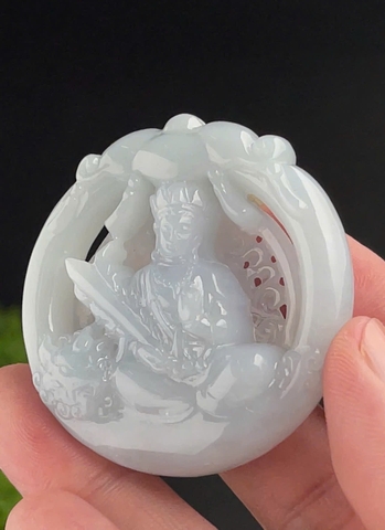 NT1318 Văn Thù Sư Lợi Bồ Tát  ngọc phỉ thuý tự nhiên ( JADEITE A)