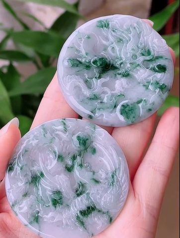 NT1323-1324 LONG PHỤNG bạch ngọc điểm lý  ngọc phỉ thuý tự nhiên ( JADEITE A)