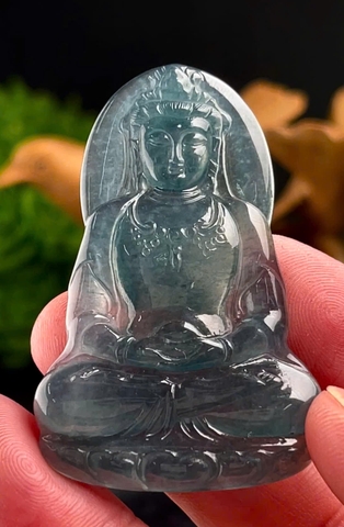 NT1331 Quán Âm bồ tát ngọc phỉ thuý tự nhiên ( JADEITE A)