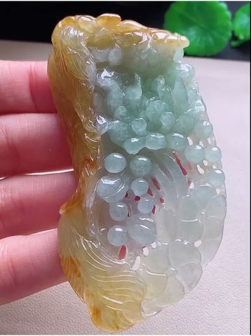 NT1333 Phượng hoàng -mẫu đơn ngọc phỉ thuý tự nhiên ( JADEITE A)