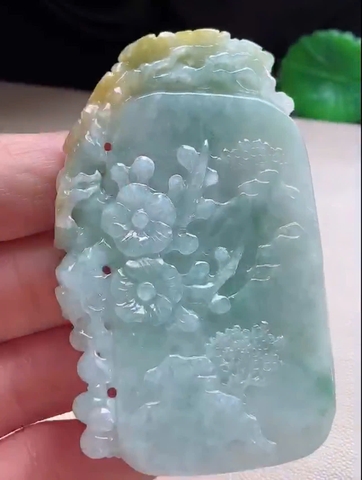 NT1344 Ngọc bội sơn thuỷ ngọc phỉ thuý tự nhiên (Jadeite A)