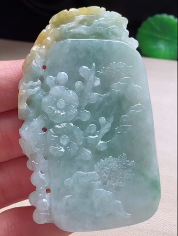 NT1344 Ngọc bội sơn thuỷ ngọc phỉ thuý tự nhiên (Jadeite A)