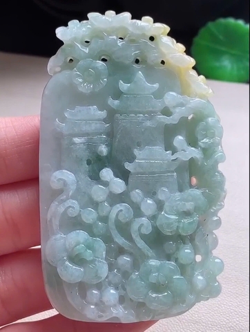 NT1344 Ngọc bội sơn thuỷ ngọc phỉ thuý tự nhiên (Jadeite A)