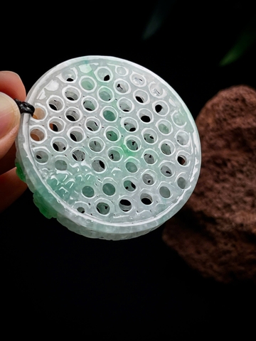 NT1414 Mặt dây chạm lộng PHÚC KHÍ SINH TÀI ngọc phỉ thúy tự nhiên (JADEITE A)