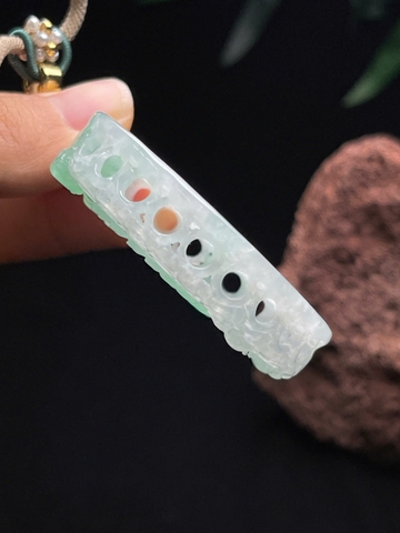 NT1414 Mặt dây chạm lộng PHÚC KHÍ SINH TÀI ngọc phỉ thúy tự nhiên (JADEITE A)