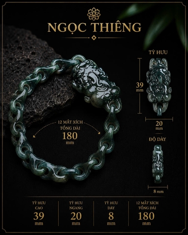 NT1435 lắc tay Tỳ Hưu nguyên khối ngọc lam băng tự nhiên ( JADEITE A)