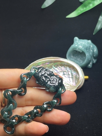NT1435 lắc tay Tỳ Hưu nguyên khối ngọc lam băng tự nhiên ( JADEITE A)