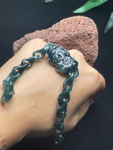NT1435 lắc tay Tỳ Hưu nguyên khối ngọc lam băng tự nhiên ( JADEITE A)