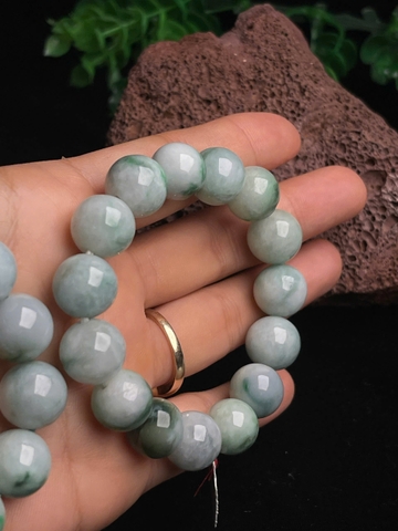 Vòng hạt điểm phớt lục Ngọc phỉ thúy tự nhiên loại A -NT863 -12mm