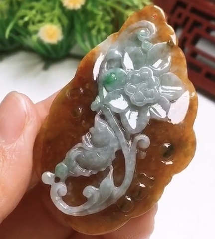 MẶT NGỌC CÁ CHÉP HOA SEN HUYẾT PHỈ THÚY -nt353