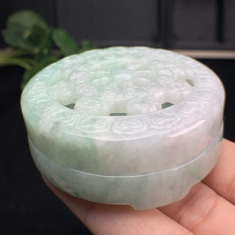 Lư đốt trầm hương bánh xe pháp luân ngọc phỉ thúy tự nhiên (Jadeite A) -NT631