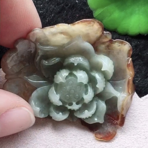 Mặt dây phong thủy hoa khai phú quý Ngọc phỉ thuý Tự nhiên Jadeite loại A -NT765