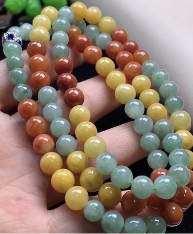 Chuỗi hạt 3 màu Ngọc phỉ thuý Tự nhiên Jadeite loại A 7.6mm -NT778