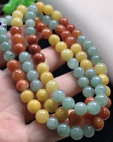 Chuỗi hạt 3 màu Ngọc phỉ thuý Tự nhiên Jadeite loại A 7.6mm -NT778