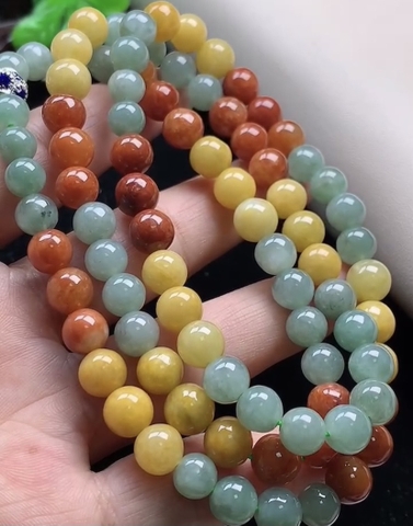 Chuỗi hạt 3 màu Ngọc phỉ thuý Tự nhiên Jadeite loại A 7.6mm -NT778