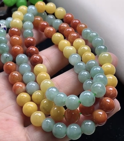 Chuỗi hạt 3 màu Ngọc phỉ thuý Tự nhiên Jadeite loại A 7.6mm -NT778