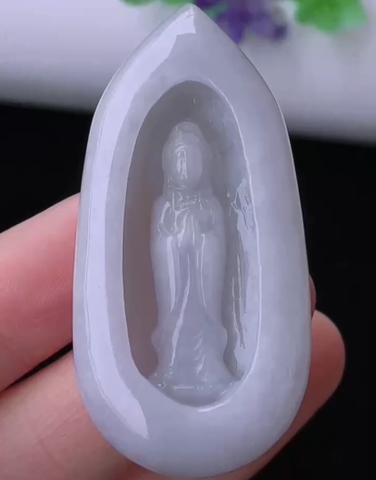 Mặt dây quan âm Ngọc Phỉ Thuý tự nhiên Jadeite loại A - NT795- trắng