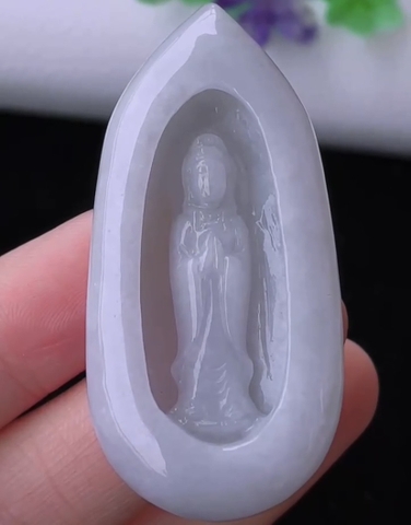 Mặt dây quan âm Ngọc Phỉ Thuý tự nhiên Jadeite loại A - NT795- trắng