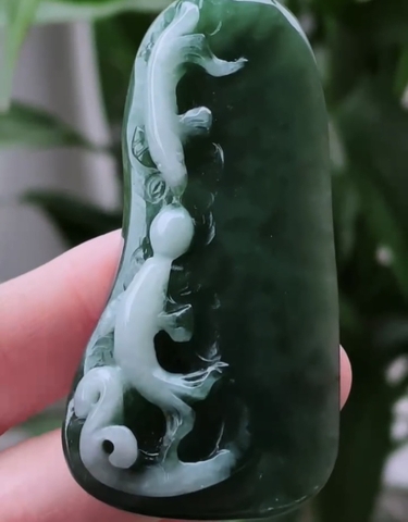 Song ngư tranh châu Ngọc phỉ thuý Tự nhiên Jadeite loại A -NT811