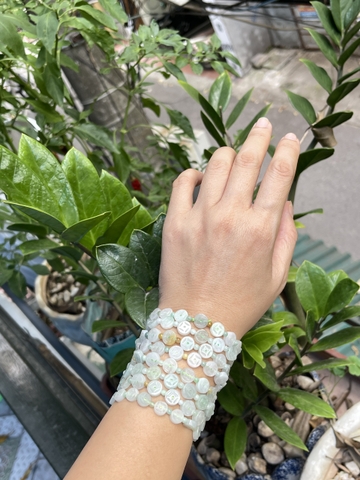 NT881 Vòng hạt đồng tiền chiêu tài Ngọc phỉ thúy tự nhiên loại A