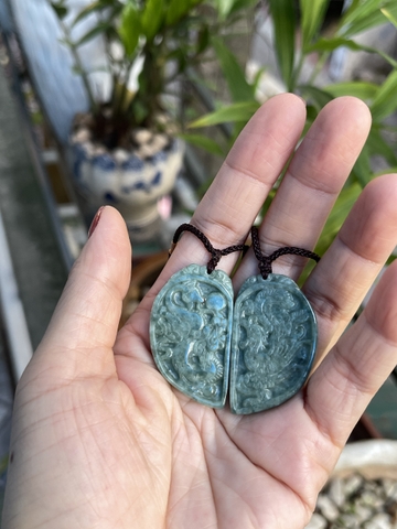 Mặt dây ngọc bội long phụng xanh Ngọc phỉ thúy tự nhiên loại A -NT886