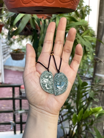 Mặt dây ngọc bội long phụng xanh Ngọc phỉ thúy tự nhiên loại A -NT886