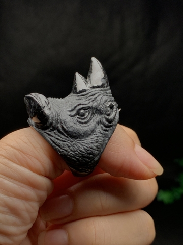 Nhẫn ni21 chạm đầu tê giác Ngọc phỉ thúy tự nhiên Jadeite loại A -NT899