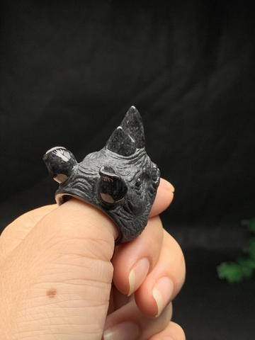 Nhẫn ni21 chạm đầu tê giác Ngọc phỉ thúy tự nhiên Jadeite loại A -NT899