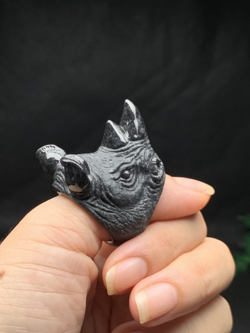 Nhẫn ni21 chạm đầu tê giác Ngọc phỉ thúy tự nhiên Jadeite loại A -NT899