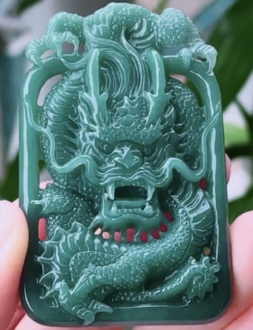 Mặt rồng xanh chạm lộng Ngọc phỉ thuý tự nhiên Jadeite loại A -NT942