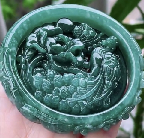 Combo vòng tay ni58.5 mặt dây phượng hoàng mẫu đơn Ngọc phỉ thuý tự nhiên Jadeite loại A -NT969
