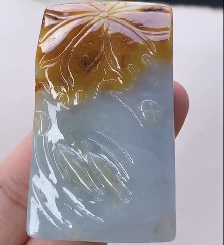 Mặt sen bạch ngọc vô sự bài Ngọc phỉ thuý tự nhiên Jadeite loại A -NT980