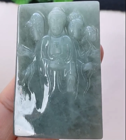 Mặt dây Tam thế Phật Ngọc phỉ thuý tự nhiên Jadeite loại A -NT981