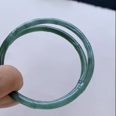 Vòng tay ni55 chạm trúc băng xanh ẩm mướt Ngọc phỉ thuý tự nhiên Jadeite loại A -NT990