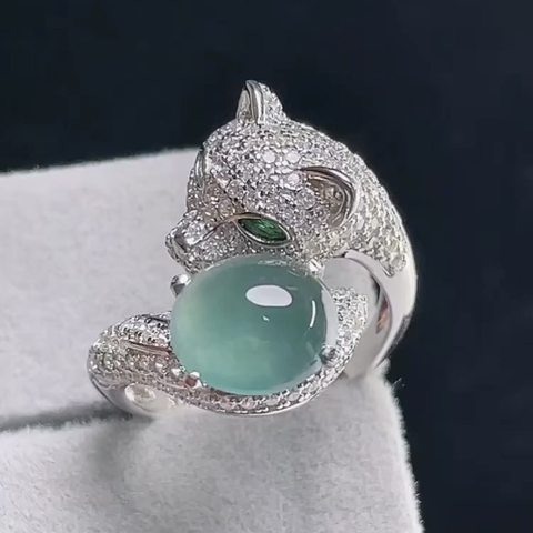 Nhẫn bạc925 điểm viên lam băng Ngọc phỉ thuý tự nhiên Jadeite loại A -NT997
