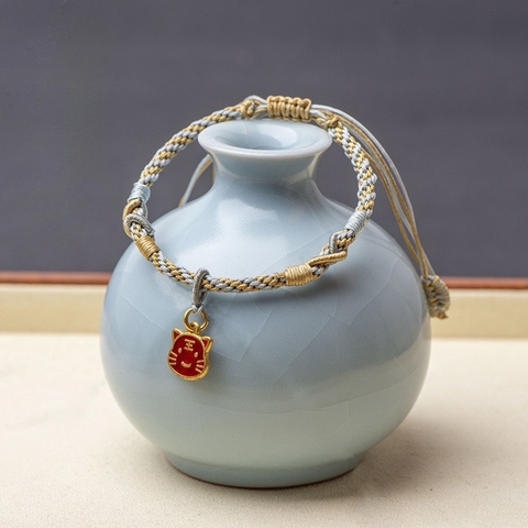 Vòng đeo tay dây bện để buộc mặt charm đá phong thủy, có nấc điều chỉnh ngắn dài, sáng tạo theo phong cách riêng -PK006