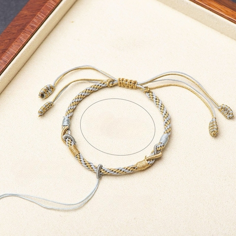 Vòng đeo tay dây bện để buộc mặt charm đá phong thủy, có nấc điều chỉnh ngắn dài, sáng tạo theo phong cách riêng -PK006