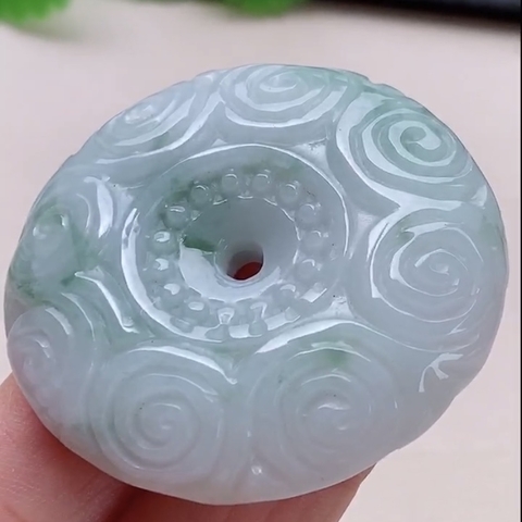 Mặt đồng điếu bình an chạm hoa văn Ngọc phỉ thuý tự nhiên Jadeite loại A -NT1015