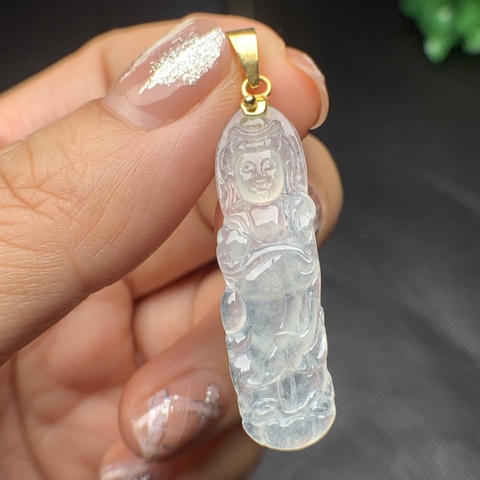 Mặt Quán Âm băng chủng lên vàng 18k Ngọc phỉ thuý tự nhiên Jadeite loại A -NT1036