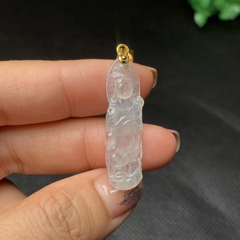 Mặt Quán Âm băng chủng lên vàng 18k Ngọc phỉ thuý tự nhiên Jadeite loại A -NT1036